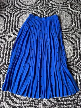 Vintage Blue Polka Dot Pleated Midi Skirt